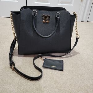 Nine West Black Satchel with Gold Chain